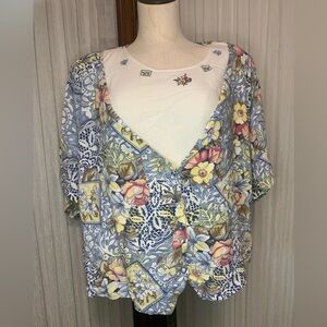 80’s Capacity Woman Floral Tunic Blouse Top 100% Rayon Size 3X